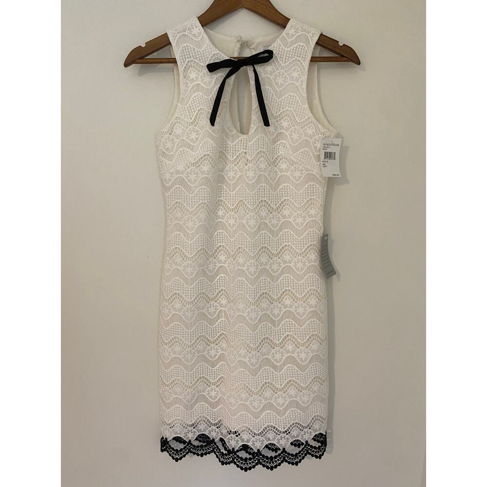 NWT Dress The Population White Black Lace Tie Front Keyhole S $206 Sleeveless